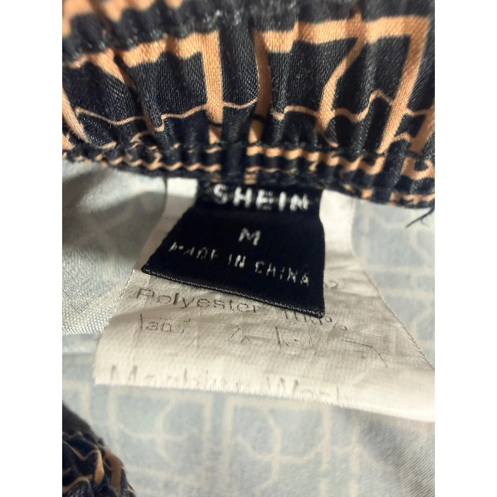 SHEIN Swim Trunks Men M Black Good Geometric Lattice Drawstring Shorts 0281